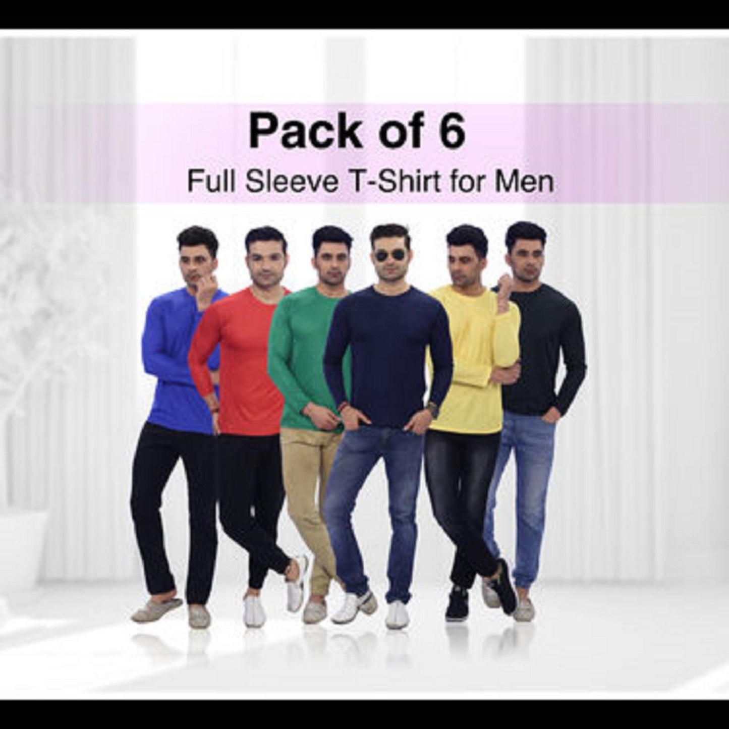 Men's Full Sleeves Round Neck T-shirt FD6RT1 Pack Of 6