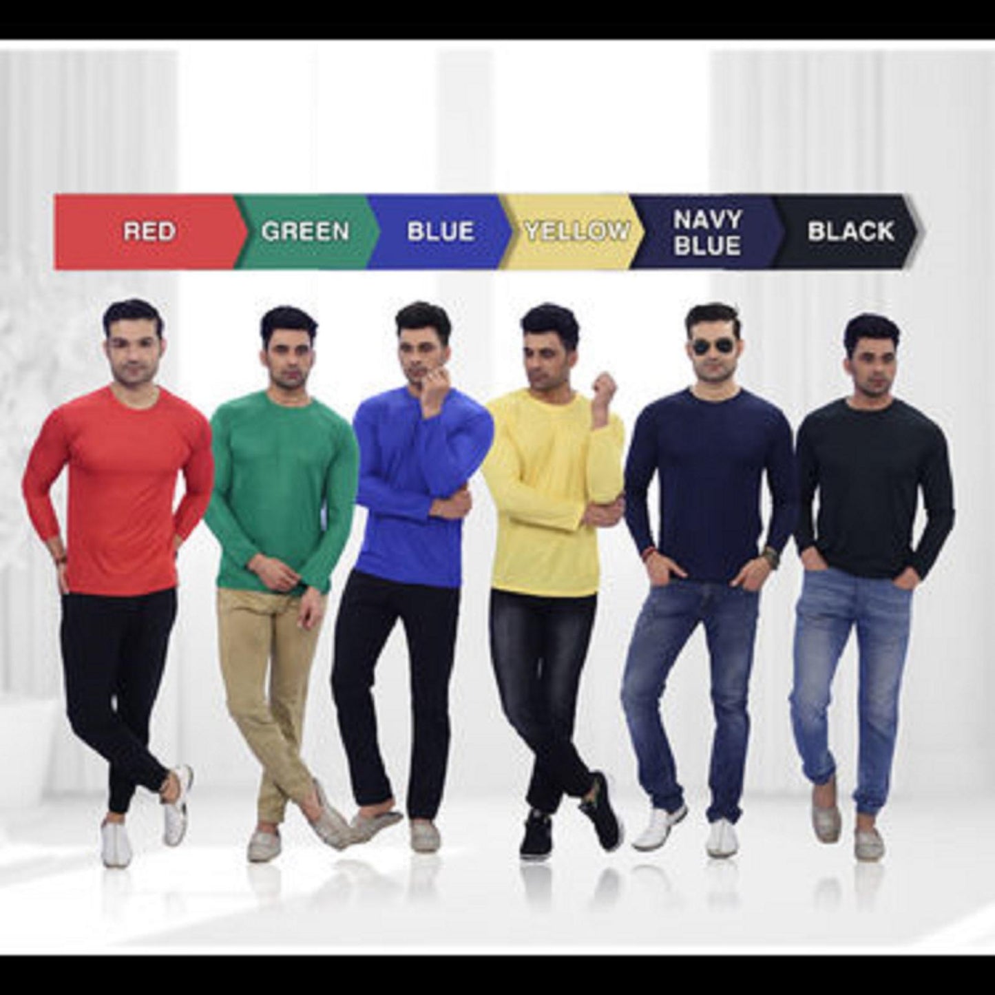 Men's Full Sleeves Round Neck T-shirt FD6RT1 Pack Of 6