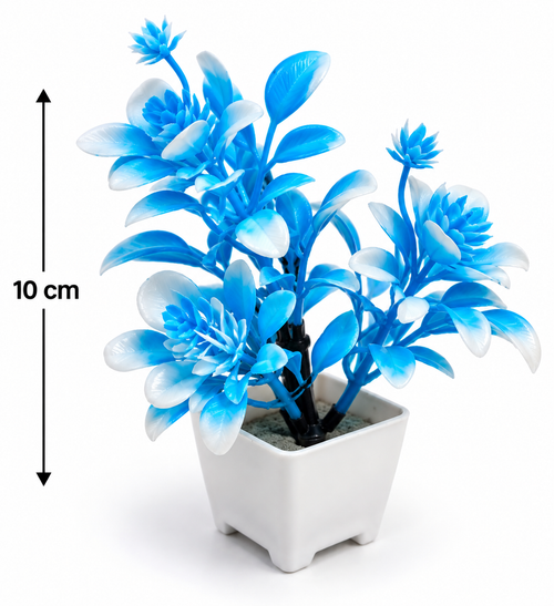 Blue and White Artificial Plant in a white square pot, 10 cm height