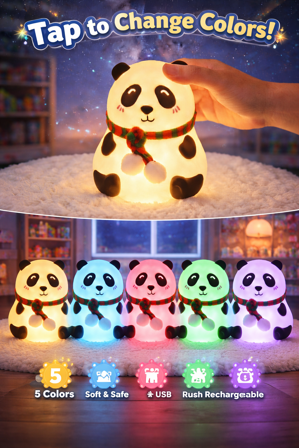 Panda Touch Sensor Lamp – 7 Color Changing Night Light