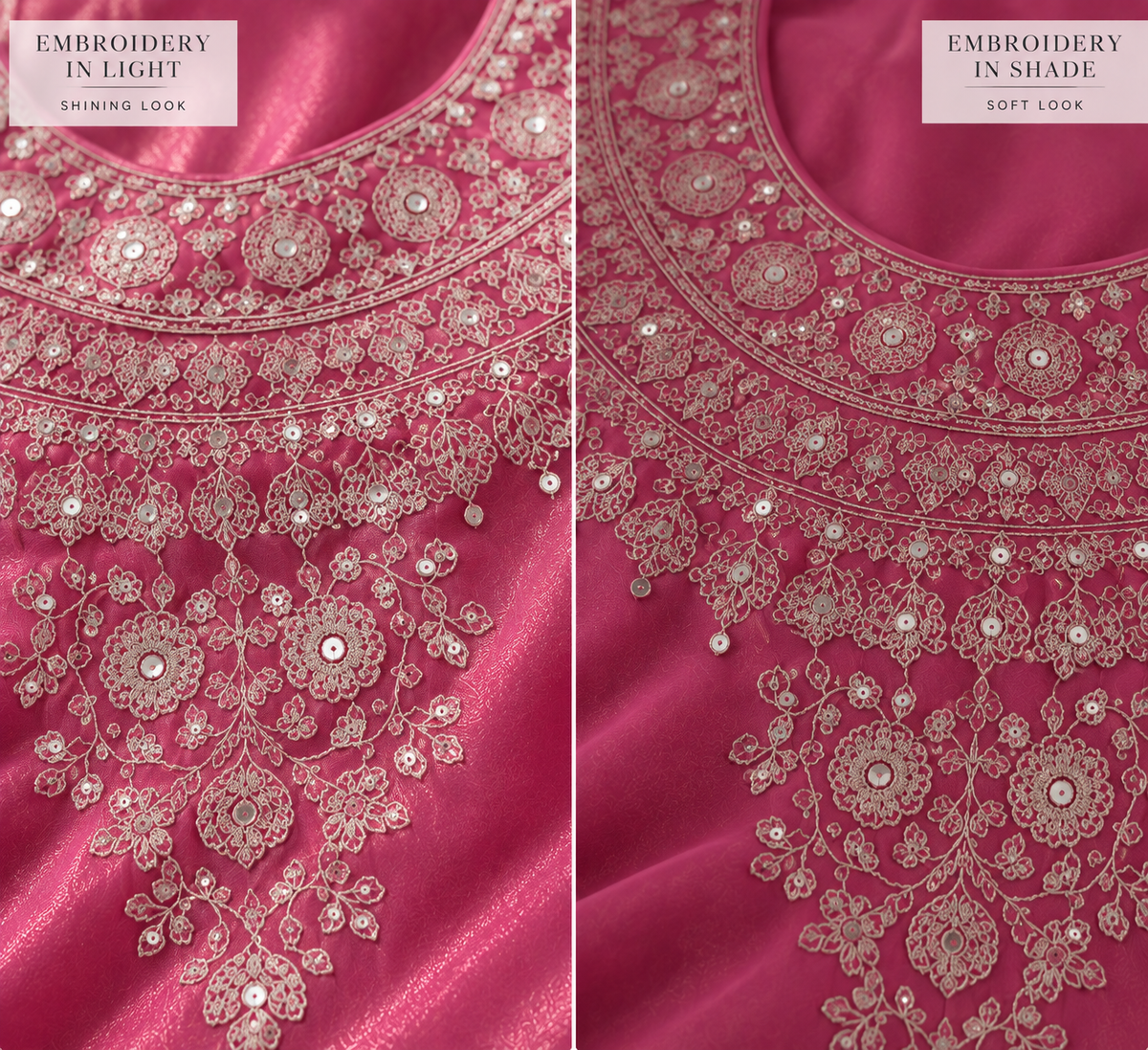 Pink sharara set side view showing embroidery details