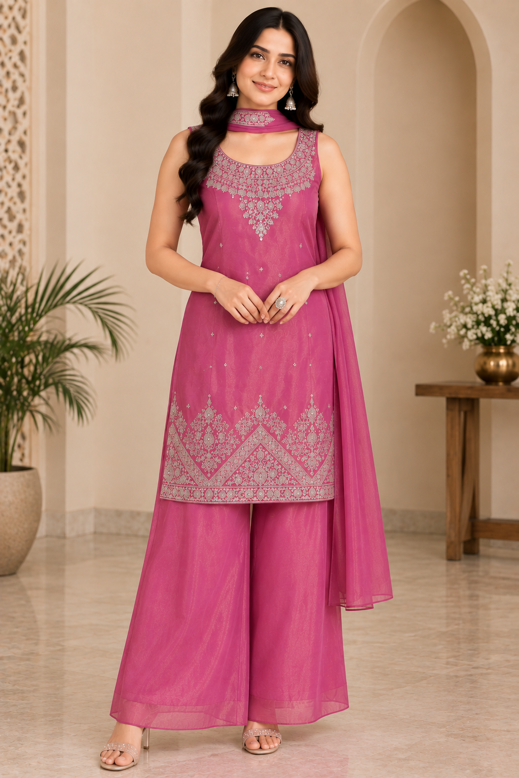 Bottom border embroidery in light - shining look