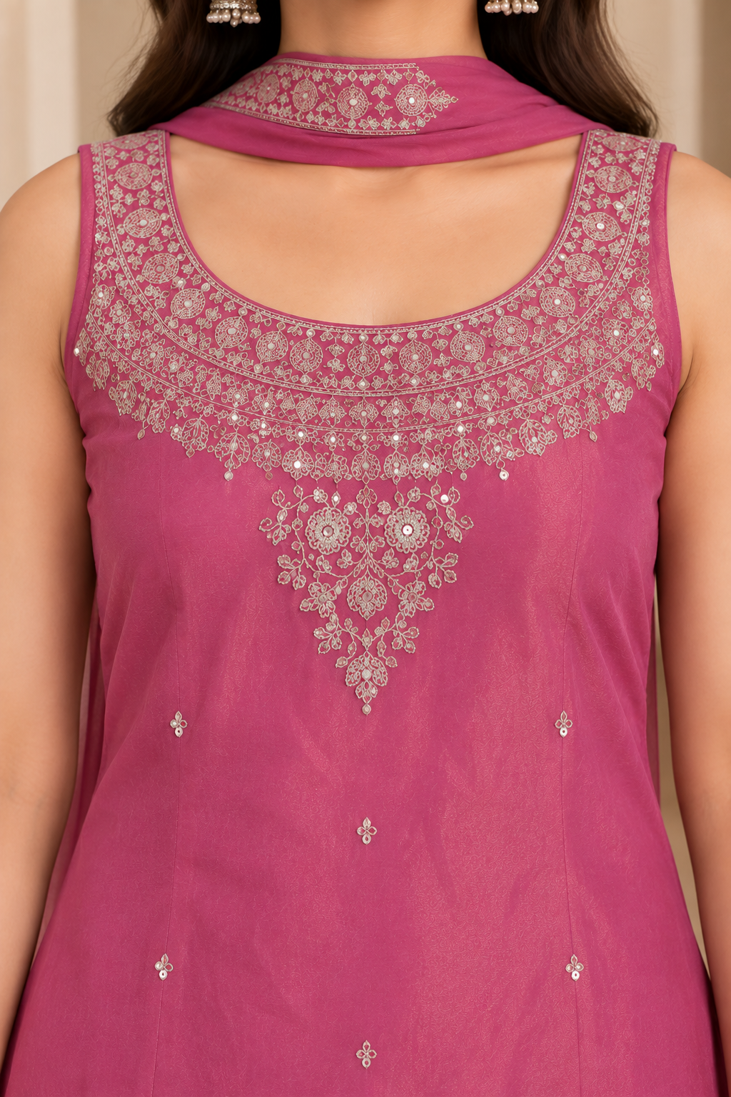 Neck embroidery close-up in light and shade
