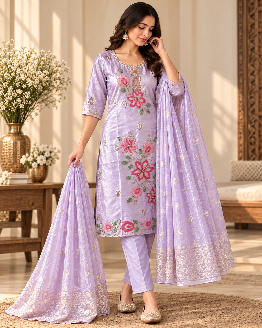 Lavender Blossom Suit Set - Sleeve detail