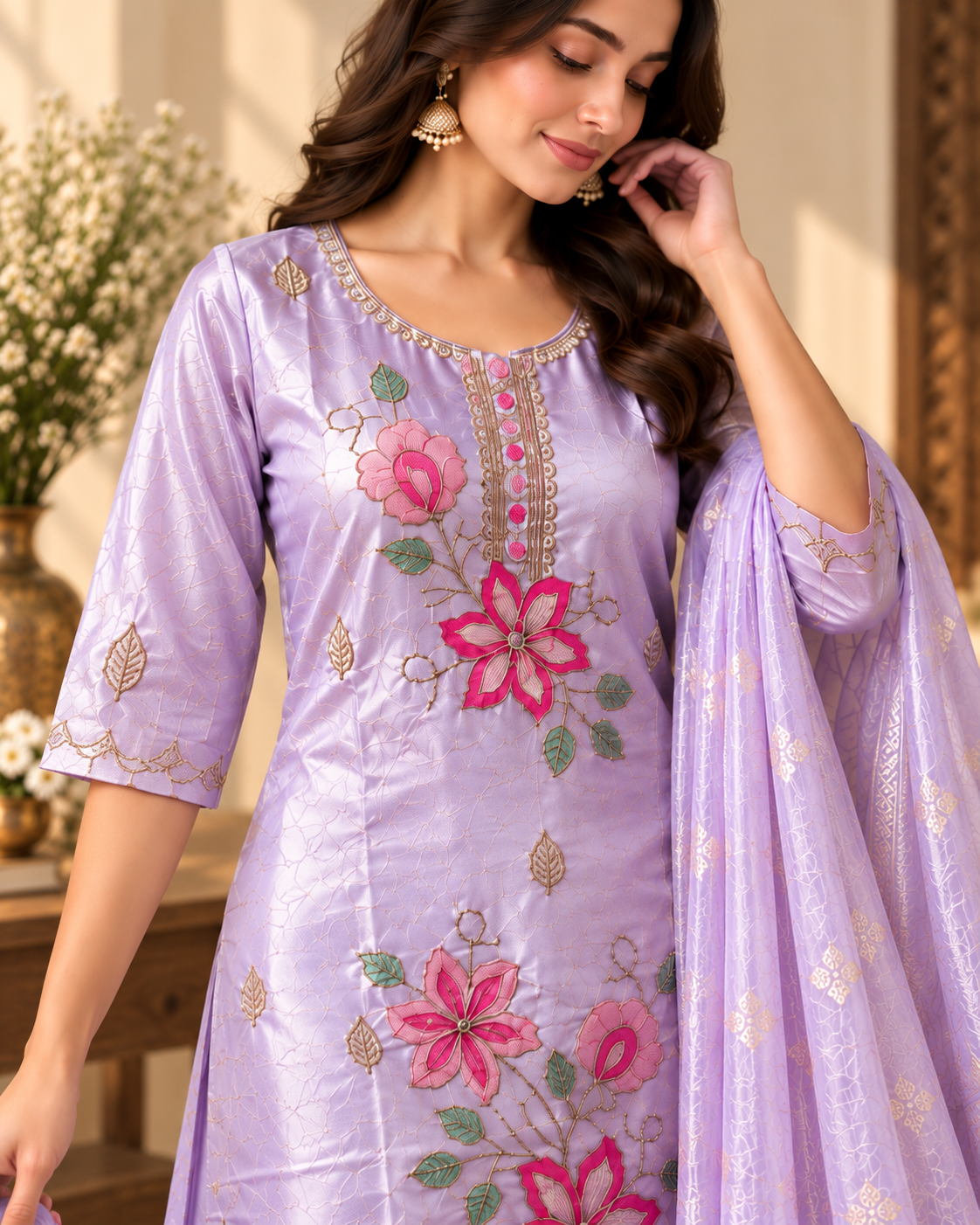 Lavender Blossom Suit Set - Neckline detail