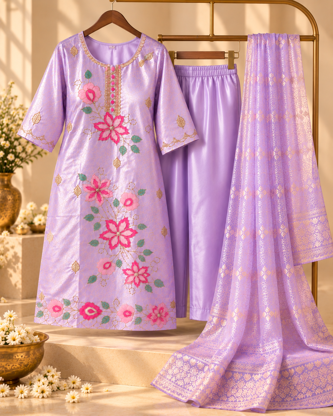 Lavender Blossom Suit Set - Model front pose