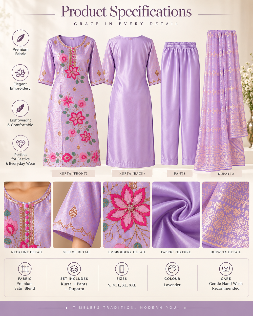 Lavender Blossom Suit Set - Full length model view