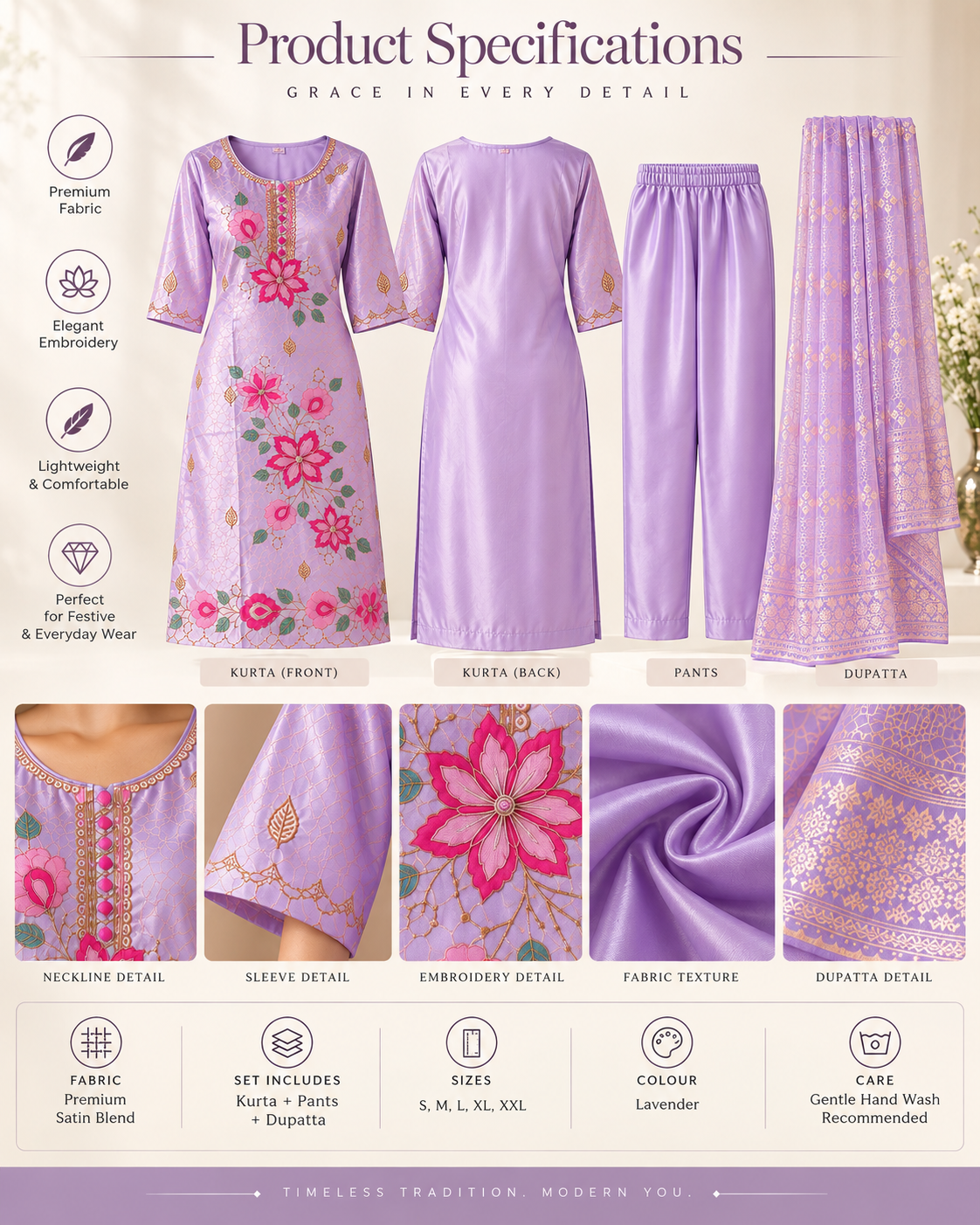 Lavender Blossom Suit Set - Full length model view