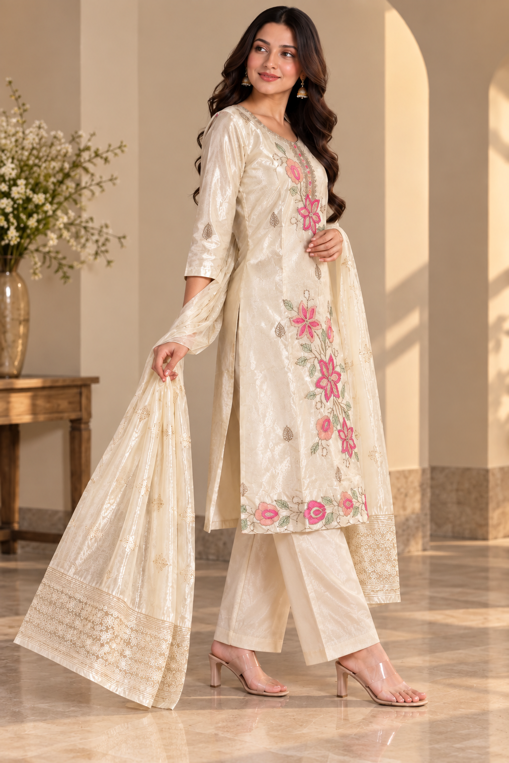 Graceful Bloom - Detail view with neckline and embroidery close-ups
