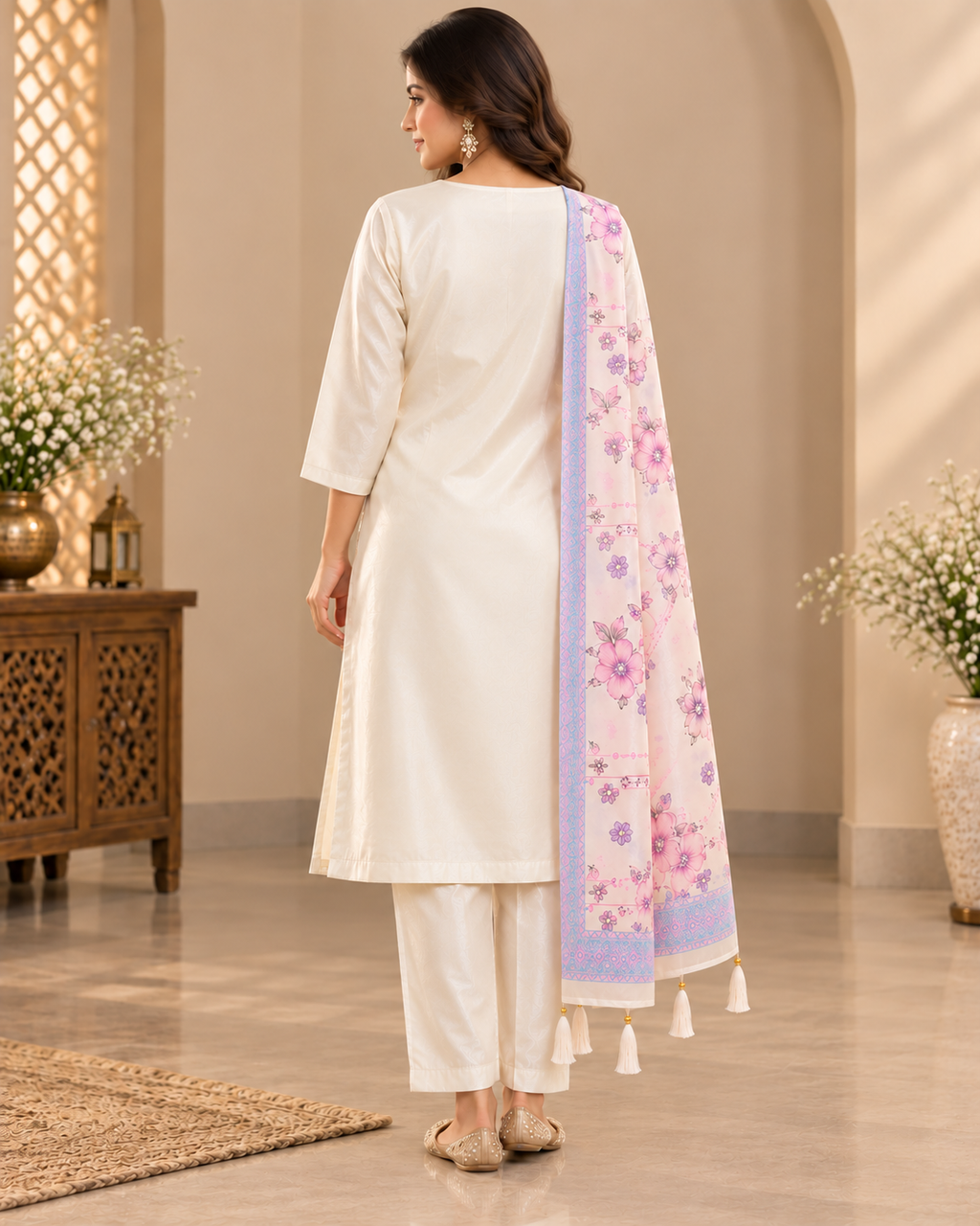 Ivory Embroidered Kurta Set - Close up embroidery