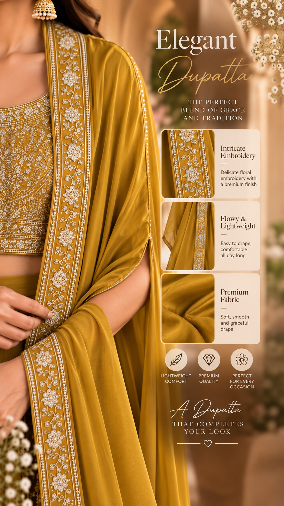 Mustard Cape Palazzo Set - Dupatta Detailing