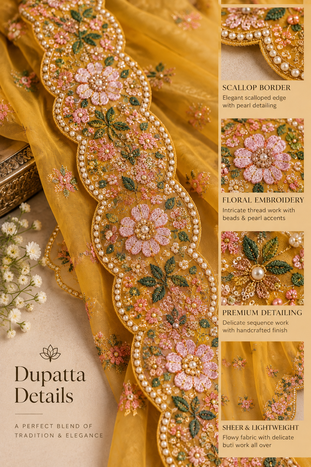 Mustard Dupatta Embroidery Details