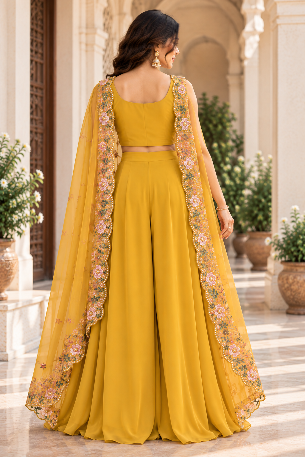 Mustard Dupatta in Sunlit Courtyard