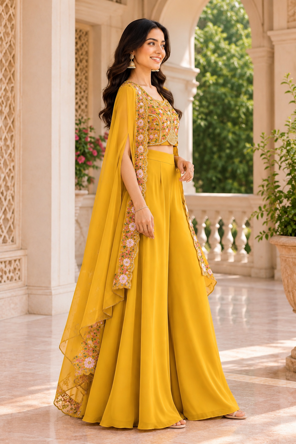 Mustard Elegance in Heritage Courtyard - Side View